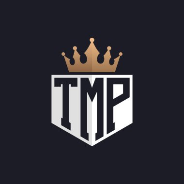 Luxury TMP Logo with Crown. Elegant Initials TMP Letter Logo for Exclusive Brands. Letter TMP Monogram for High-End Businesses clipart