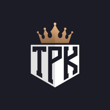 Crown 'lu lüks TPK logosu. Seçkin Markalar için Zarif Baş harfler TPK Harf Logosu. Üst Düzey İşletmeler için TPK Monogramı