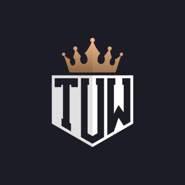 Crown 'lu lüks TUW logosu. Seçkin Markalar için Zarif Baş harfler TUW Harf Logosu. Üst Düzey İşletmeler için TUW Monogramı
