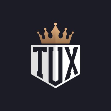 Crown 'lu lüks TUX logosu. Seçkin Markalar için Zarif Baş harfler TUX Harf Logosu. Üst Düzey İşletmeler için TUX Monogramı