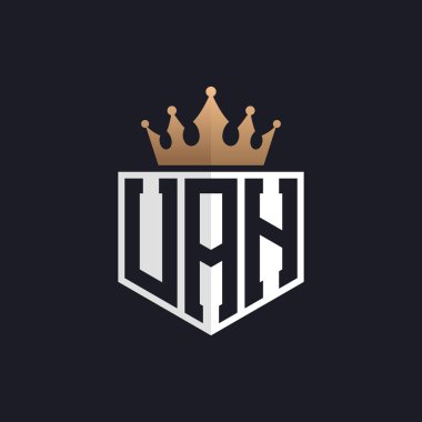 Crown 'lu lüks UAH logosu. Seçkin Markalar için UAH Harf Logosu. Üst Düzey İşletmeler için UAH Monogramı