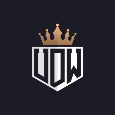 Crown 'lu lüks UDW logosu. Seçkin Markalar için Zarif Baş harfler UDW Harf Logosu. Üst Düzey İşletmeler için UDW Monogramı