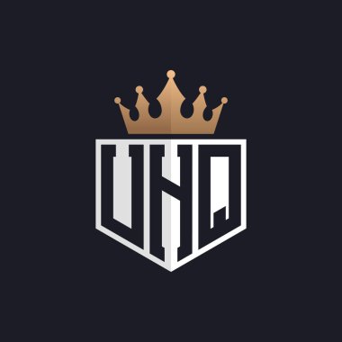 Crown 'lu lüks UHQ logosu. Seçkin Markalar için Seçkin Baş harfler UHQ Harf Logosu. Üst Düzey İşletmeler için UHQ Monogramı