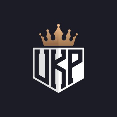 Crown 'lu lüks UKP logosu. Seçkin Markalar için Zarif Baş harfler UKP Harf Logosu. Üst Düzey İşletmeler için UKP Monogramı