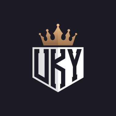 Crown 'lu lüks UKY logosu. Seçkin Markalar için Seçkin Baş harfler UKY Harf Logosu. Üst Düzey İşletmeler için UKY Monogramı