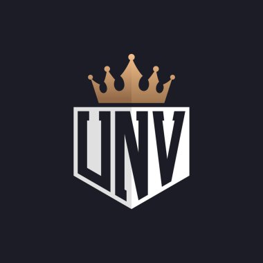 Crown 'lu lüks UNV logosu. Seçkin Markalar için UNV Letter Logosu. Üst Düzey İşletmeler İçin UNV Monogramı