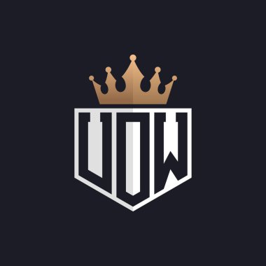 Crown 'lu lüks UOW logosu. Seçkin Markalar için Seçkin Baş harfler UOW Harf Logosu. Üst Düzey İşletmeler için UOW Monogramı