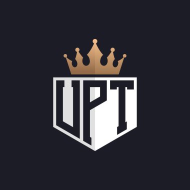 Crown 'la lüks UPT logosu. Seçkin Markalar için Zarif Baş harfler UPT Harf Logosu. Üst Düzey İşletmeler için UPT Monogramı