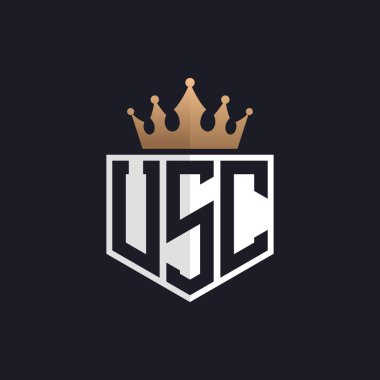 Crown 'lu lüks USC logosu. Seçkin Markalar için USC Harf Logosu. Üst Düzey İşletmeler için USC Monogramı