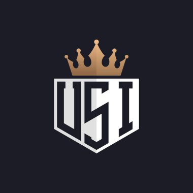 Crown 'lu lüks USI logosu. Seçkin Markalar için USI Harf Logosu. Üst Düzey İşletmeler için USI Monogramı