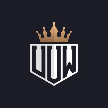 Crown 'lu lüks UUW logosu. Seçkin Markalar için UUW Harf Logosu. Üst Düzey İşletmeler için UUW Monogramı