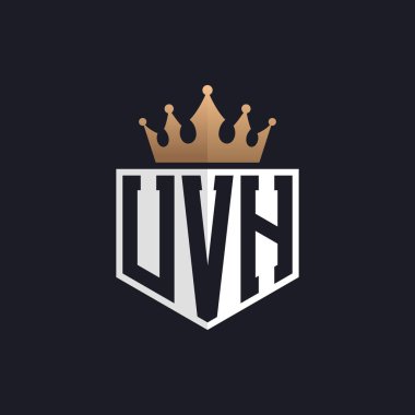 Crown 'lu lüks UVH logosu. Seçkin Markalar için UVH Harf Logosu. Üst Düzey İşletmeler için UVH Monogramı