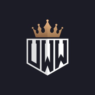 Crown 'lu lüks UWW logosu. Seçkin Markalar için UWW Harf Logosu. Üst Düzey İşletmeler için UWW Monogramı