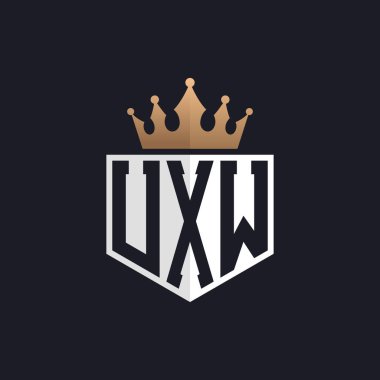 Crown 'la lüks UXW logosu. Seçkin Markalar için Zarif Baş harfler UXW Harf Logosu. Üst Düzey İşletmeler için UXW Monogramı