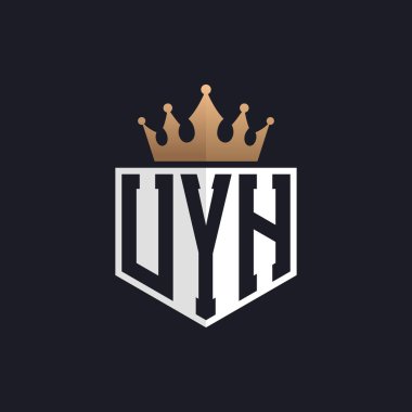 Crown 'lu lüks UYH logosu. Seçkin Markalar için UYH Harf Logosu. Üst Düzey İşletmeler için UYH Monogramı