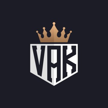 Crown 'lu lüks VAK logosu. Seçkin Markalar için Zarif Baş harfler VAK Harf Logosu. Yüksek Kalite İşletmeler İçin VAK Monogramı