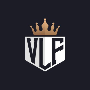 Crown 'lu lüks VLF logosu. Seçkin Markalar için Zarif Baş harfler VLF Harf Logosu. Üst Düzey İşletmeler için VLF Monogramı