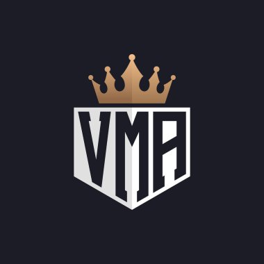 Crown 'lu lüks VMA logosu. Seçkin Markalar için Zarif Baş harfler VMA Harf Logosu. Üst Düzey İşletmeler için VMA Monogramı