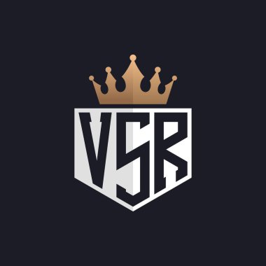 Crown 'lu lüks VSR logosu. Seçkin Markalar için Seçkin Baş harfler VSR Harf Logosu. Üst Düzey İşletmeler için VSR Monogramı