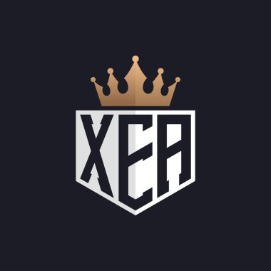 Crown 'la lüks XEA logosu. Seçkin Markalar için XEA Harf Logosu. Üst Düzey İşletmeler İçin XEA Monogramı