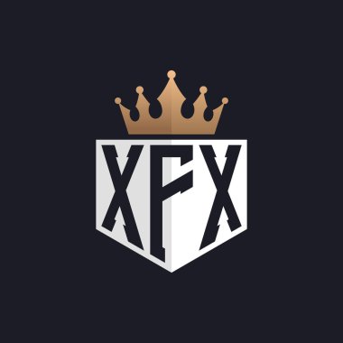 Crown 'la lüks XFX logosu. Seçkin Markalar için XFX Harf Logosu. Üst Düzey İşletmeler için XFX Monogramı