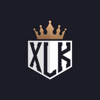 Crown 'la lüks XLK Logosu. Seçkin Markalar için XLK Harf Logosu. Üst Düzey İşletmeler için XLK Monogramı