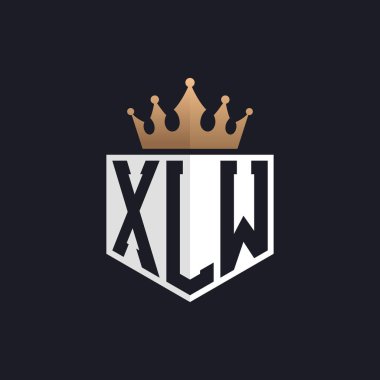 Crown 'la lüks XLW logosu. Seçkin Markalar için XLW Harf Logosu. Üst Düzey İşletmeler için XLW Monogramı