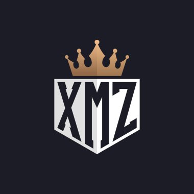 Crown 'la lüks XMZ logosu. Seçkin Markalar için XMZ Harf Logosu. Üst Düzey İşletmeler için XMZ Monogramı