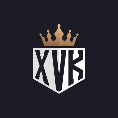 Crown 'la lüks XVK Logosu. Seçkin Markalar için XVK Harf Logosu. Üst Düzey İşletmeler için XVK Monogramı