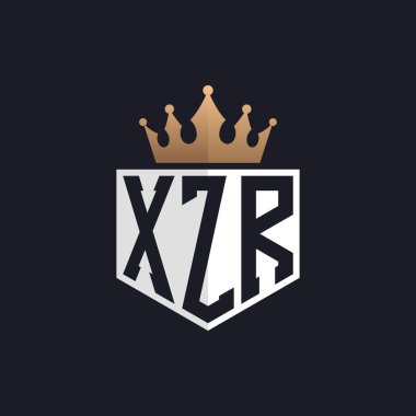 Crown 'lu lüks XZR logosu. Seçkin Markalar için XZR Harf Logosu. Üst Düzey İşletmeler için XZR Monogramı