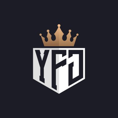 Crown ile lüks YFJ logosu. Seçkin Markalar için YFJ Harf Logosu. Üst Düzey İşletmeler için YFJ Monogramı