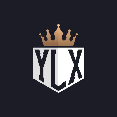 Crown 'lu lüks YLX logosu. Seçkin Markalar için Zarif Baş harfler YLX Harf Logosu. Üst Düzey İşletmeler için YLX Monogramı