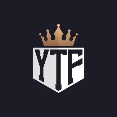 Crown 'lu lüks YTF logosu. Seçkin Markalar için Zarif YTF Harf Logosu. Üst Düzey İşletmeler için YTF Monogramı