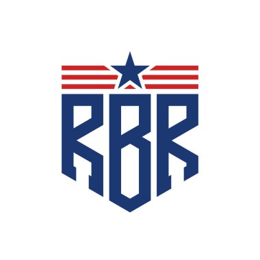 Yıldız ve Amerikan Bayrak Kayışlı Vatansever RBR logosu. ABD Bayrağı ile RBR harfi.