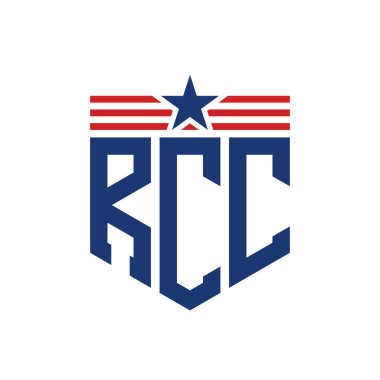 Yıldız ve Amerikan Bayrak Kayışlı Yurtsever RCC logosu. ABD Bayrağı ile RCC Harfi Logosu