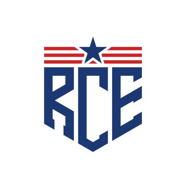 Star ve American Flag Straps 'li Vatansever RCE logosu. ABD Bayrağı ile RCE Logosu