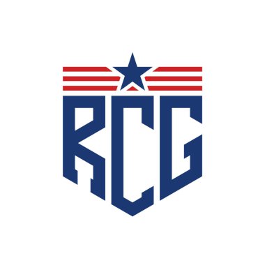 Yıldız ve Amerikan Bayrak Kayışlı Vatansever RCG logosu. ABD Bayrağı Harfi RCG logosu
