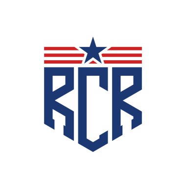 Yıldız ve Amerikan Bayrak Kayışlı Yurtsever RCR logosu. ABD Bayrağı ile RCR Logosu