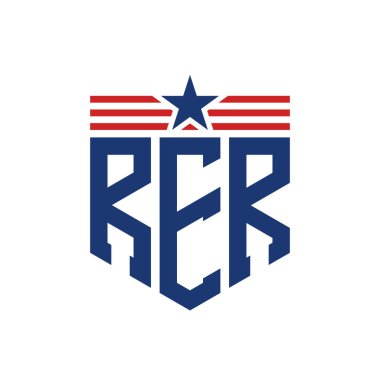Yıldız ve Amerikan Bayrak Kayışlı Yurtsever RER logosu. ABD Bayrağı ile RER Logosu