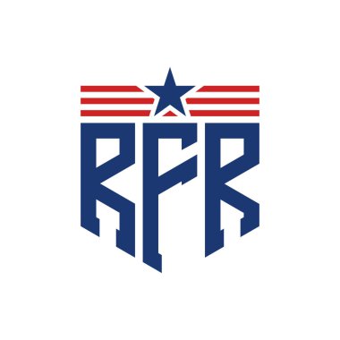 Yıldız ve Amerikan Bayrak Kayışlı Yurtsever RFR logosu. ABD Bayrağı ile RFR Logosu