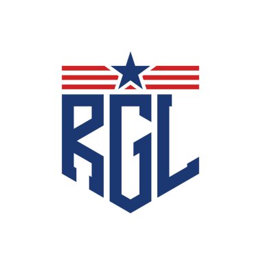 Yıldız ve Amerikan Bayrak Kayışlı Vatansever RGL logosu. ABD Bayrağı ile RGL Logosu
