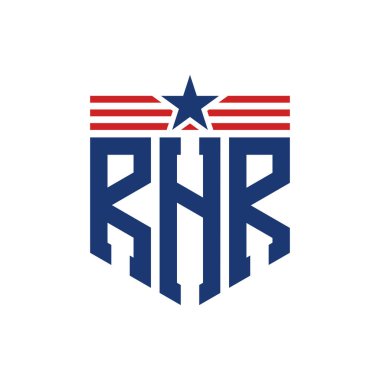 Yıldız ve Amerikan Bayrak Kayışlı Vatansever RHR logosu. ABD Bayrağı ile RHR Logosu