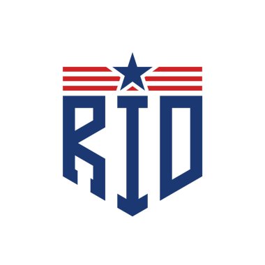 Yıldız ve Amerikan Bayrak Kayışlı Vatansever RID logosu. U.S. Flag 'li RID Harfi Logosu