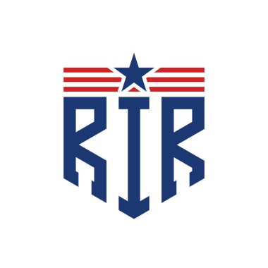 Yıldız ve Amerikan Bayrak Kayışlı Yurtsever RIR logosu. US Flag 'li RIR Harfi Logosu