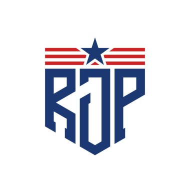 Yıldız ve Amerikan Bayrak Kayışlı Vatansever RJP logosu. ABD Bayrağı ile RJP Logosu