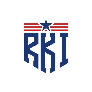 Yıldız ve Amerikan Bayrak Kayışlı Vatansever RKI logosu. ABD Bayrağı ile RKI Logosu