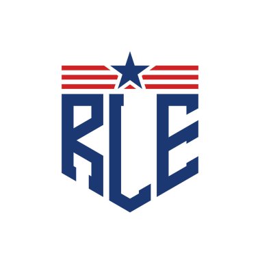 Yıldız ve Amerikan Bayrak Kayışlı Vatansever RLE logosu. ABD Bayrağı ile harf RLE logosu