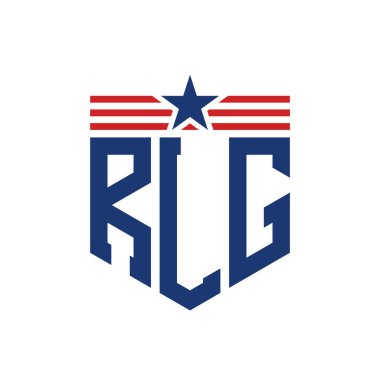 Yıldız ve Amerikan Bayrak Kayışlı Vatansever RLG logosu. ABD Bayrağı ile RLG Logosu