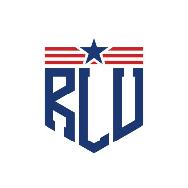 Yıldız ve Amerikan Bayrak Kayışlı Yurtsever RLU logosu. ABD Bayrağı ile RLU Logosu