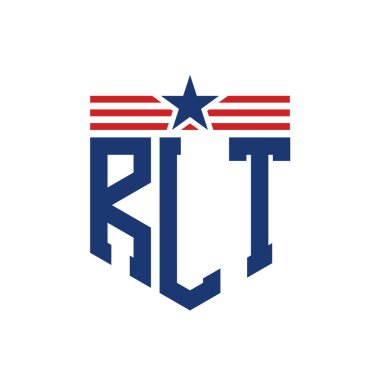 Yıldız ve Amerikan Bayrak Kayışlı Vatansever RLT logosu. ABD Bayrağı ile RLT Logosu
